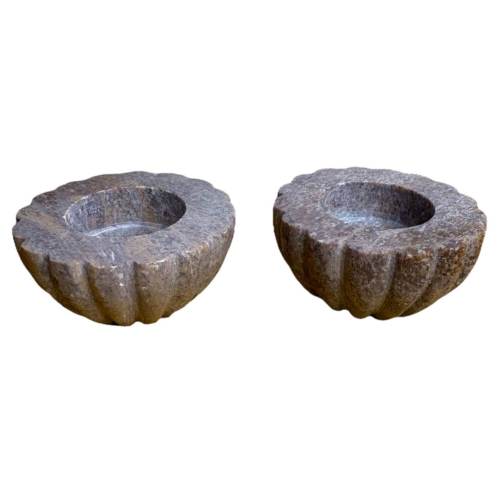 Granite Candle Votives Pair Scalloped Stone Red Pink Gray Natural Minimal Small